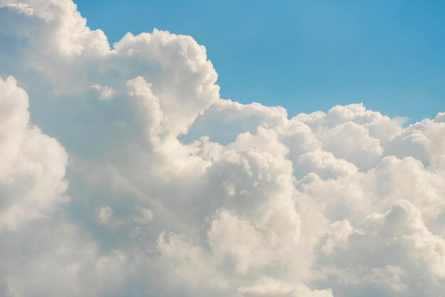 青い空を背景にふわふわの白い雲