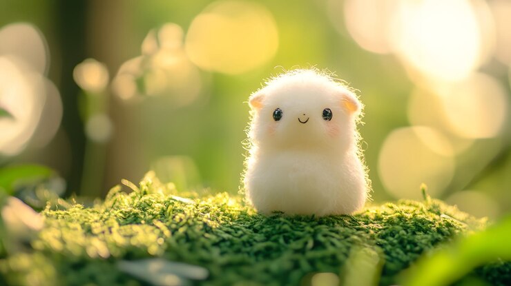 Photo 緑 の 茂み に 座っ て いる ふわふわ な 白い 生物