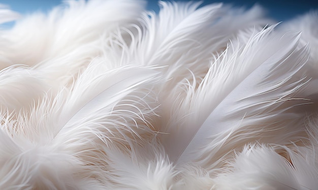 Fluffy white feathers on a blue background