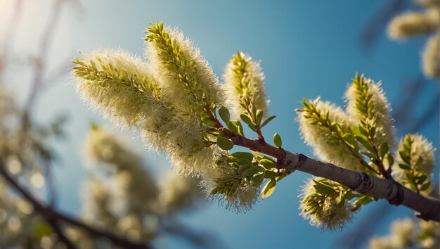 Photo fluffy willow branch in nature