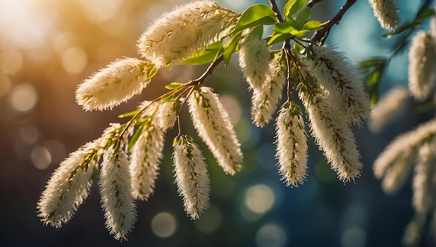 fluffy willow branch in nature