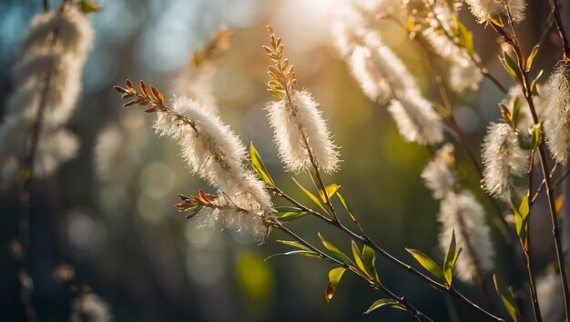 fluffy willow branch in nature