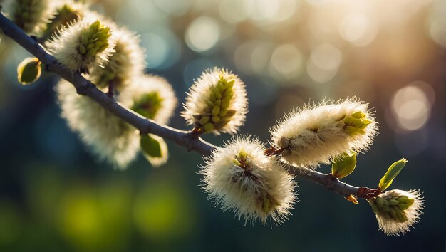 fluffy willow branch in nature