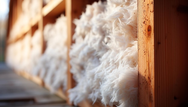 Foto fluffy wol op rustieke tafel natuurwarmte binnenshuis gegenereerd door kunstmatige intelligentie