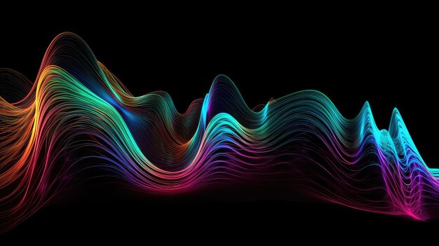 流体 3 d レンダリング ホログラフィック 虹色 ネオン 曲がった 波 モーション 暗い 背景 生成