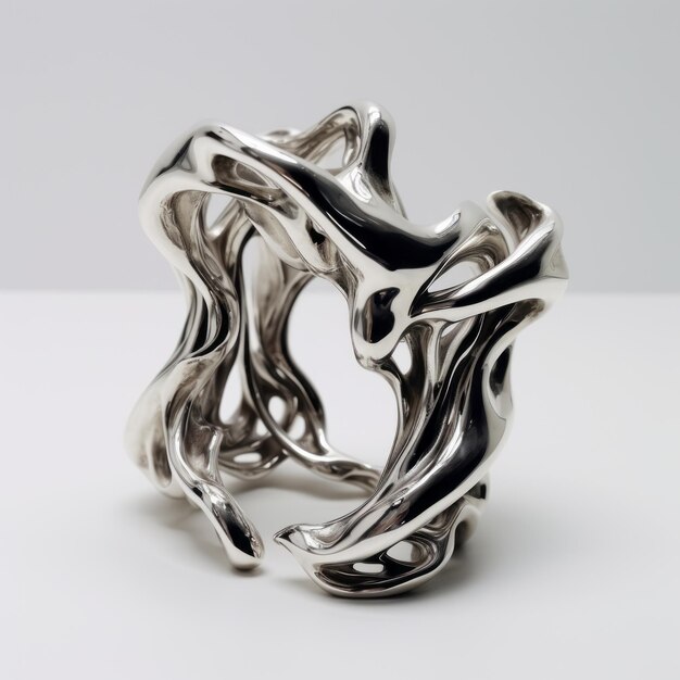 Photo fluid abstraction sterling silver cuff with expressionistic dolphin sculptures