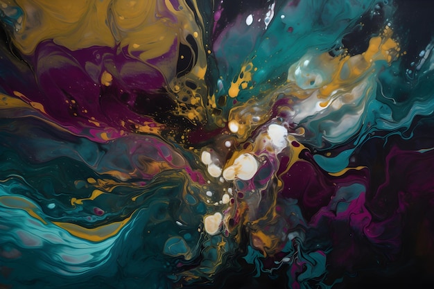 Жидкое искусство Абстрактный красочный фон текстура обоев Смешивание красок Современное искусство Генеративный ИИ
