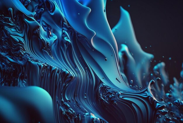 Fluid blue paintwavy blue fluid background abstract art generative ai