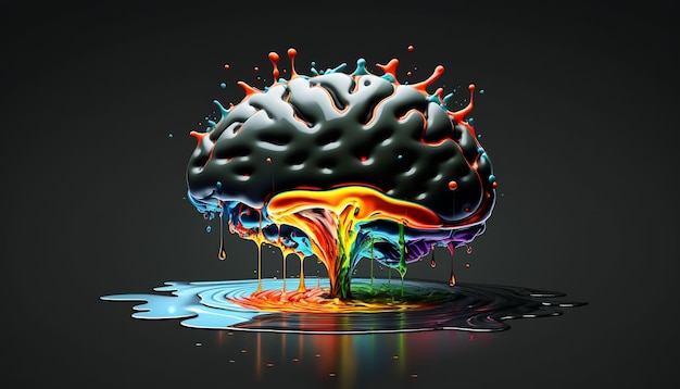 Fluid Brain Icon Illustration with Colorful Liquid Paint Generative Ai