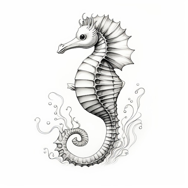 Photo fluid and dynamic seahorse tattoo illustration on white background