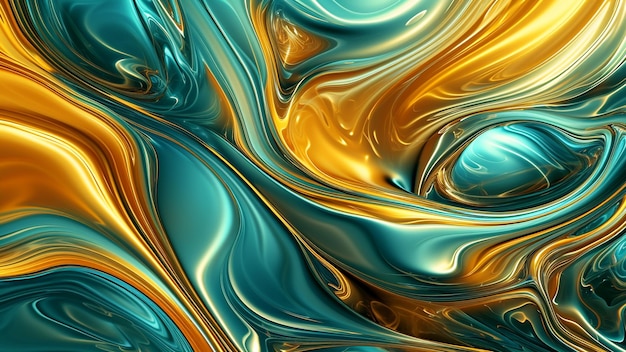 Fluid Dynamics Golden Yellow to Teal Abstract Background