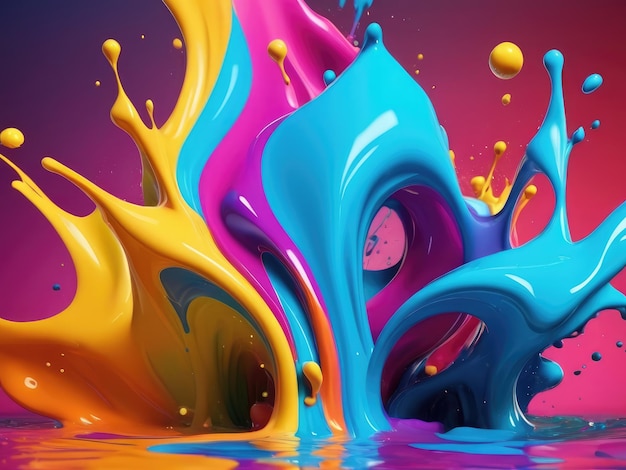 液体 の 鮮明 な 噴水 を 描い て いる 輝かしい 抽象 的 な 絵画