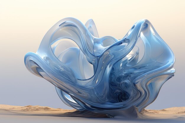 Fluid glasslike sculptures gray and blue