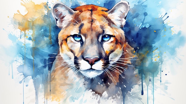 Fluid Grace Florida Panther in Watercolor Generative Art