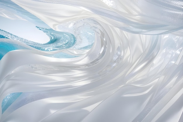 Fluid Interplay of Textures A Fusion of Gossamer Silk and Glistening Plastic in White Wave Symphony