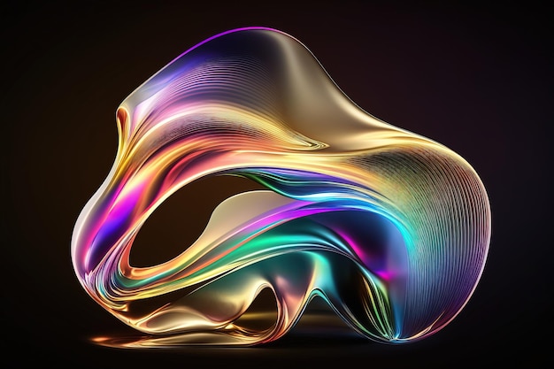 다채로운 움직임의 유체 무지개 빛깔의 홀로그램 네온 곡선 파동