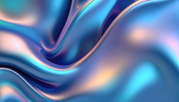 液体の滑らかな抽象的な金属のホログラフィック色の形状の背景