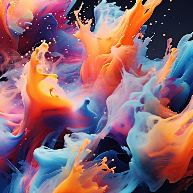 Fluid splash colorful ink art background multicolor swirling paints generative ai