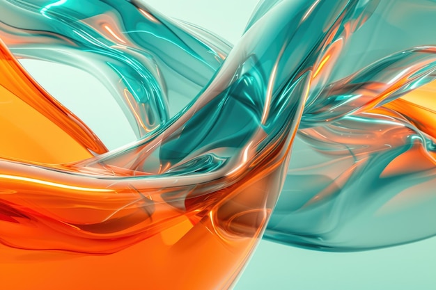 Photo fluid transparent abstract background with liquid glass texture in orange and turquoise colors