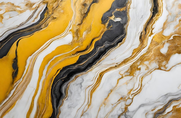 Fluid yellow golden marble painting