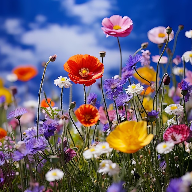 Foto fluisteren van wilde bloemen voorjaars achtergrondbeeld