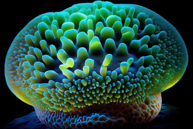 Флуоресцентные грибовидные кораллы Coral fluorescenc Ctenactis echinata Generative Ai
