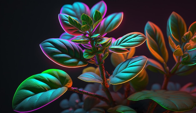 Photo fluorescent plant ai generator art image