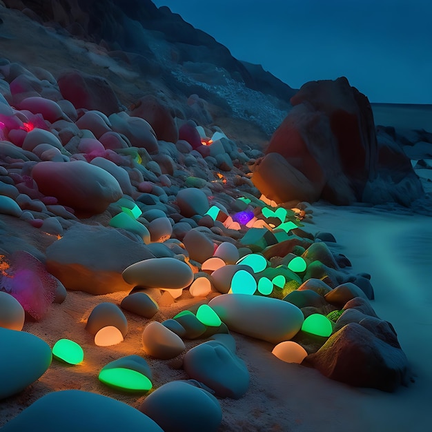 Fluorescent Stones Beach Wallpaper