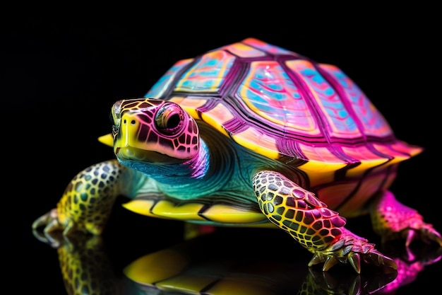 Fluorescent Wonder Lifelike Turtle in Vibrant Habitat Generative by Ai