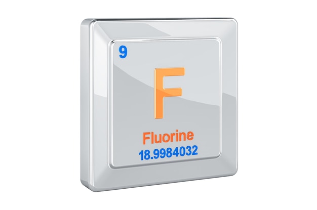 Fluorine F chemical element sign 3D rendering isolated on white background