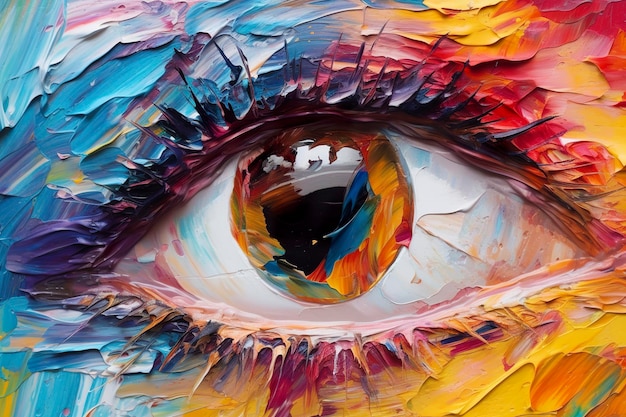 Fluorite oil painting Conceptual abstract picture of the eye Oil painting in colorful colors Conceptual abstract closeup of an oil painting and palette knife on canvas AI Generative