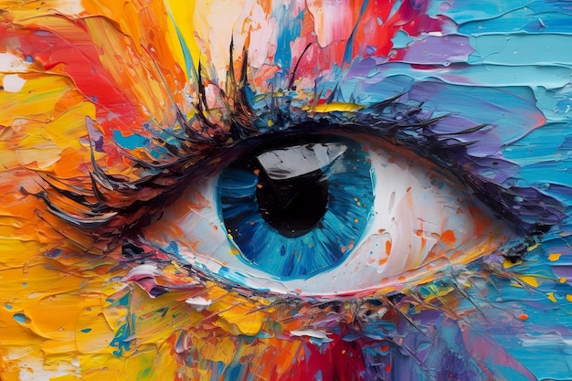 Fluorite oil painting Conceptual abstract picture of the eye Oil painting in colorful colors Conceptual abstract closeup of an oil painting and palette knife on canvas AI Generative