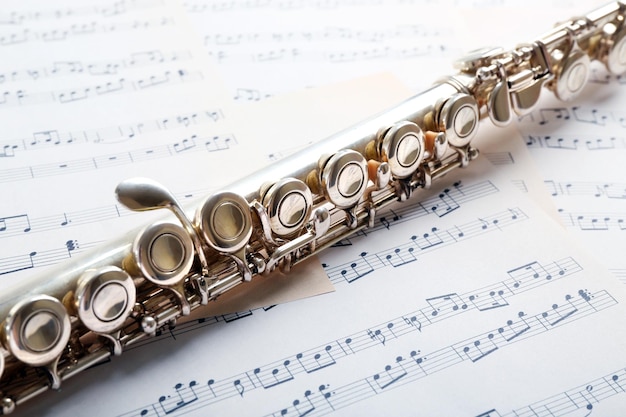 Flute on music notes background