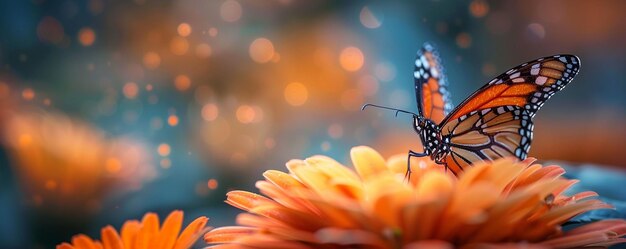 Photo fluttering butterfly alighting on a blooming wallpaper