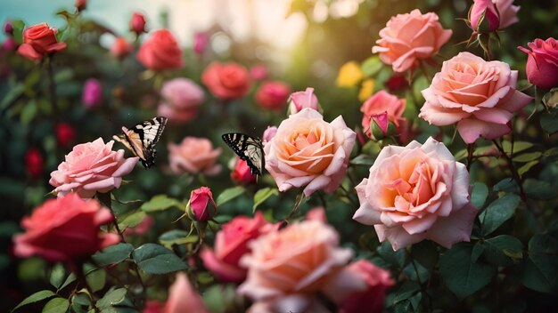 Fluttering Romance A Spectacular Tapestry of Roses Butterflies and Hummingbirds