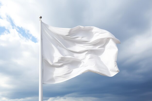 A fluttering white surrender flag against a stormy sky isolated on a white background