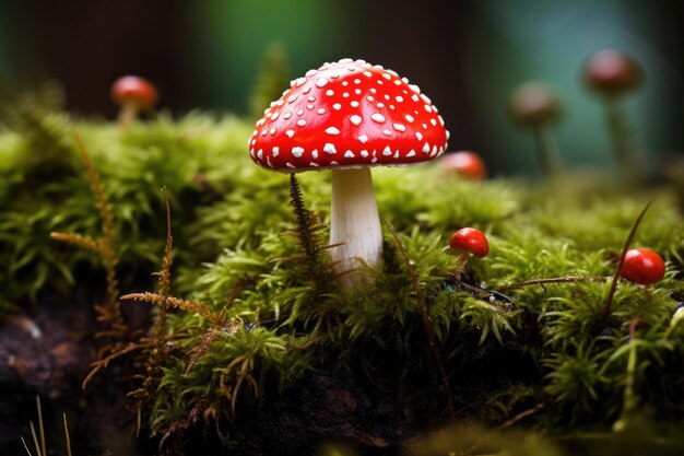 Fly agaric mushroom on green moss