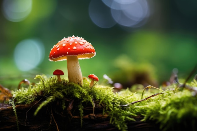 Fly agaric paddenstoel op groen mos