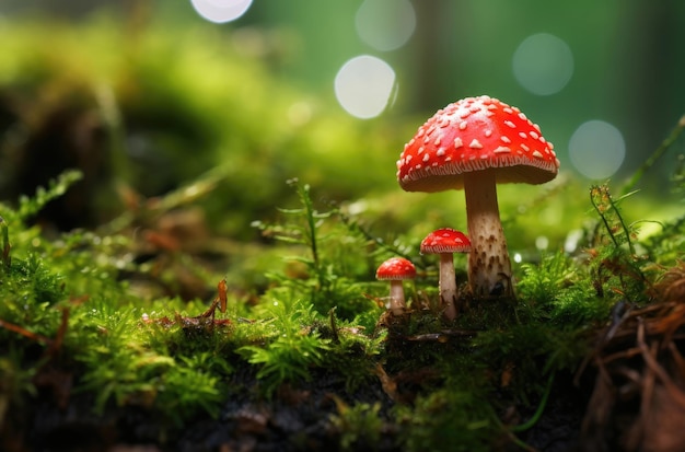 Fly agaric paddenstoel op groen mos