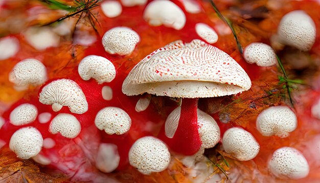 Photo fly agaric red and white poisonous mushroom or toadstool background in the forest