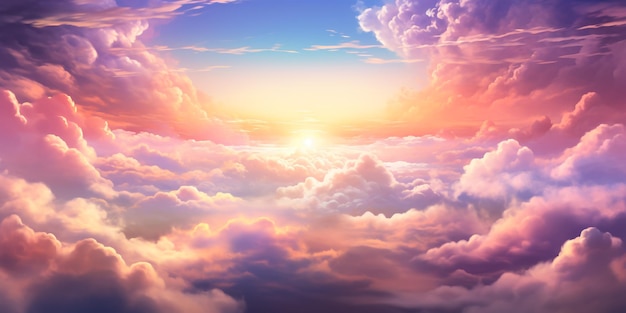 Photo fly above clouds sunset