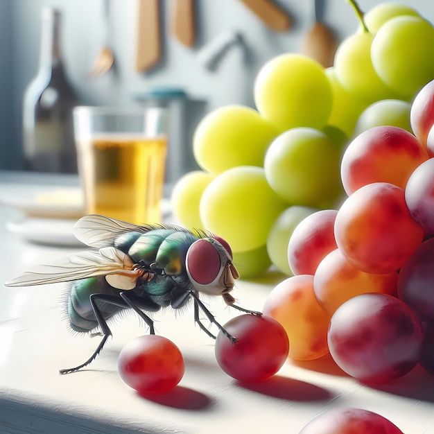 Photo a fly feeding beside grape berries photo