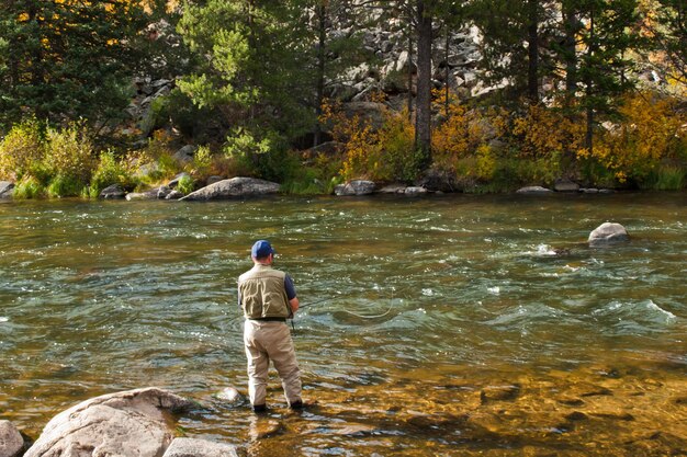 Fly fisherman at Taylor River, Colorado.