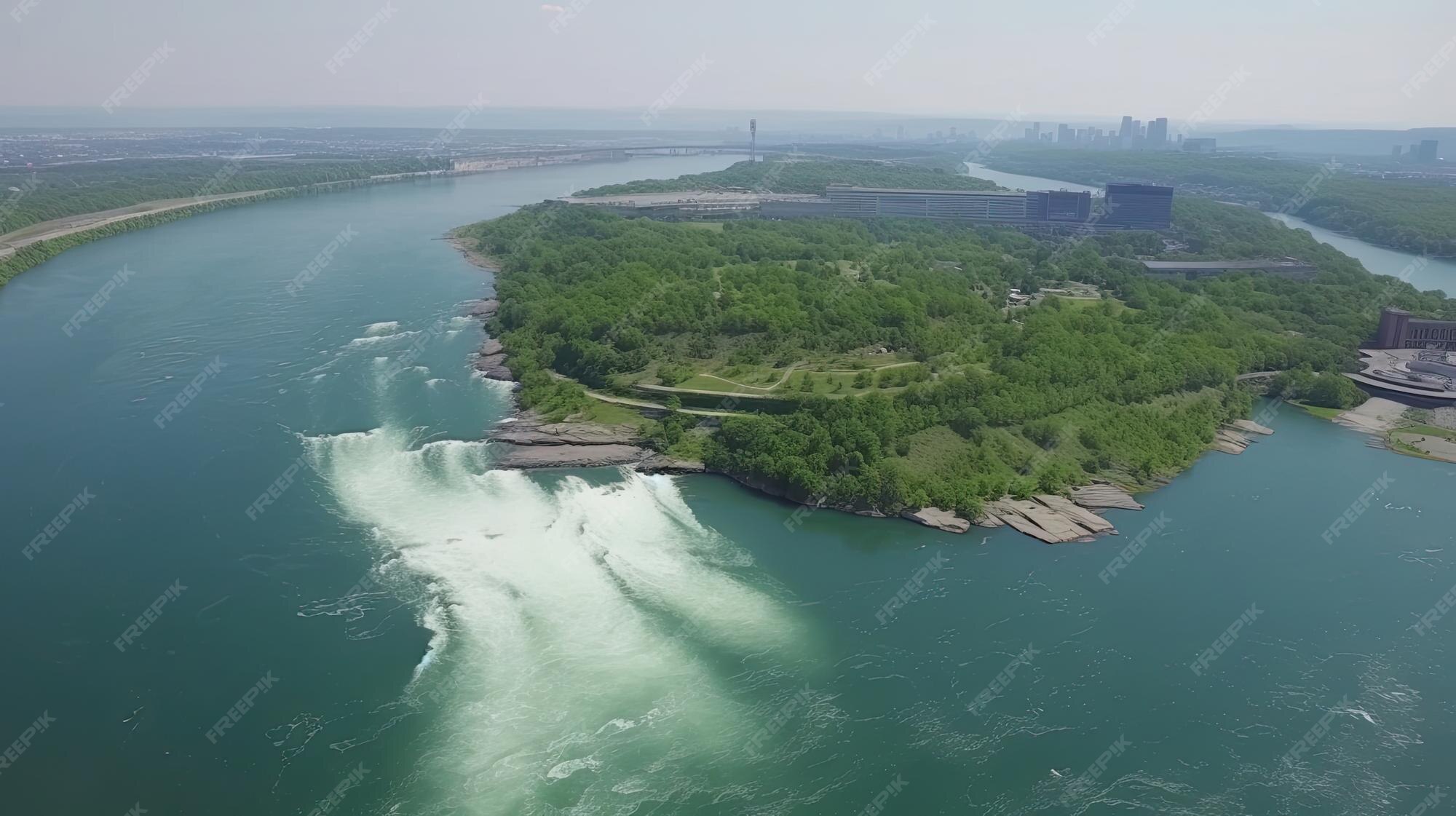 Premium AI Image | Fly high above Niagara Falls and witness the immense 