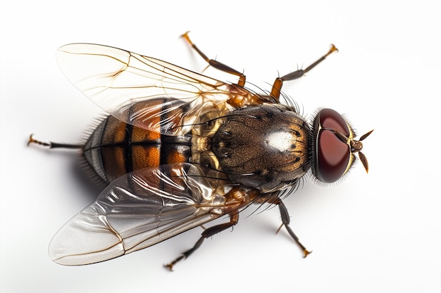 Photo a fly is laying on a white surface.