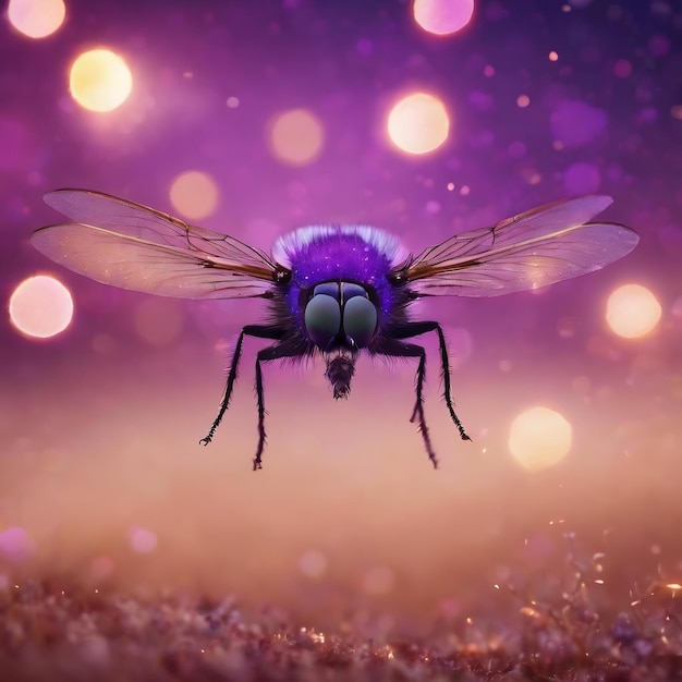 Fly purple abstract bokeh and particles on shiny background