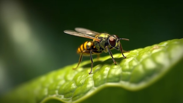 A fly sits on a leaf with the word fly on it