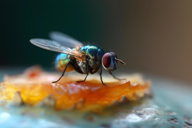 Photo a fly sits on a piece of fruit.