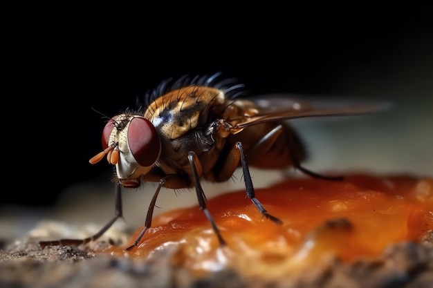 Photo a fly sits on a piece of fruit.