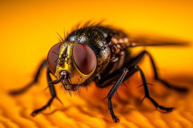 A fly sits on a yellow flower